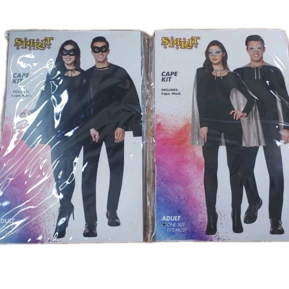 Spirit Halloween 2 Mask Cape Kits Cosplay Costume Party Black & Silver Adult New - Picture 13 of 13